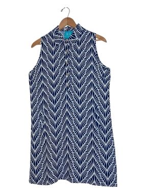 Escapada Sleeveless Henley Tunic Shirtdress Cover Up Sz Med Navy Blue and White